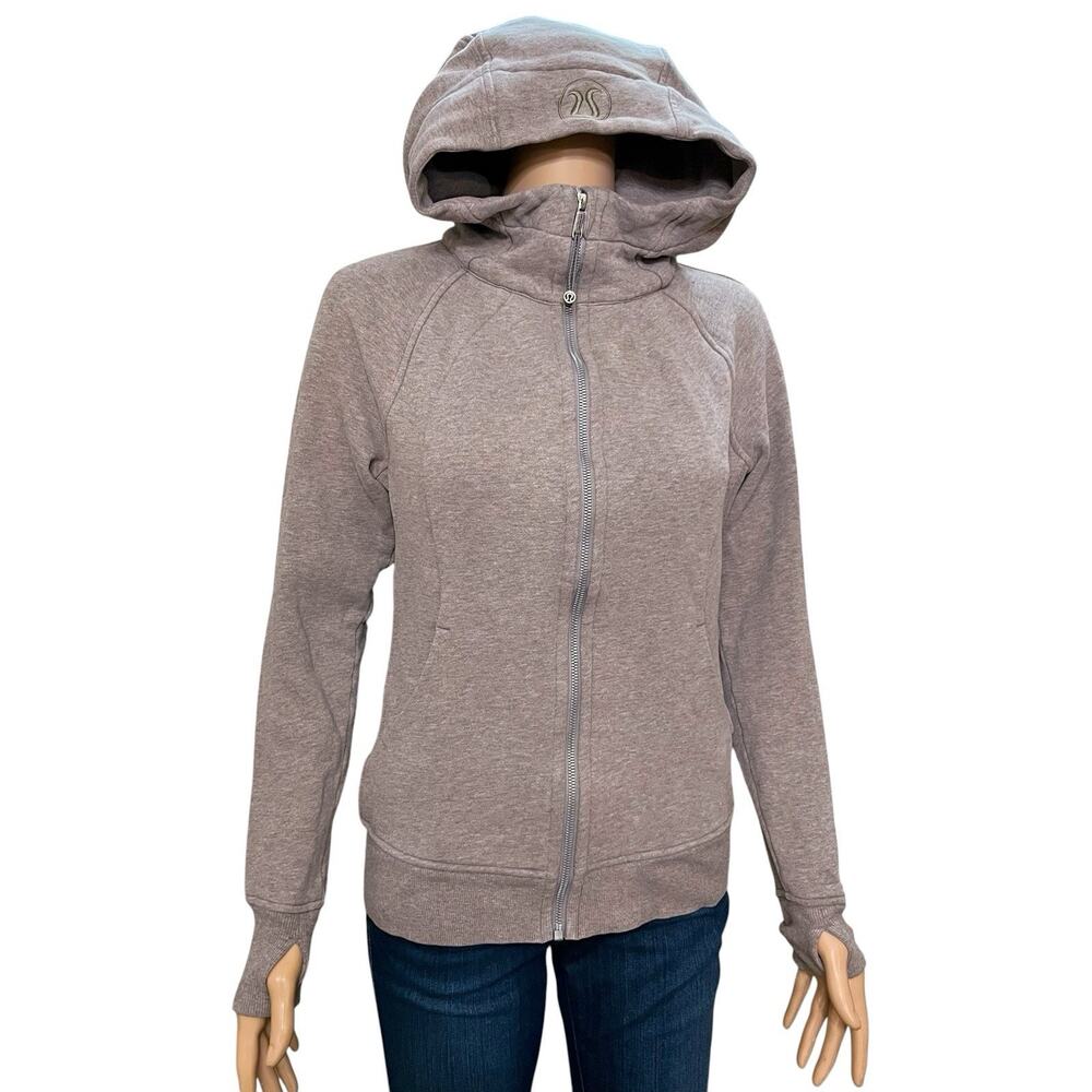 Lululemon Womens Scuba Hoodie Jacket 6 Full Zip Slim Fit Mauve Taupe Athletic